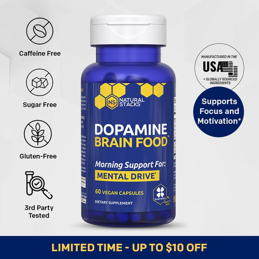 Kiro Dopamine bottle, caffeine free, sugar free, gluten free, third party tested