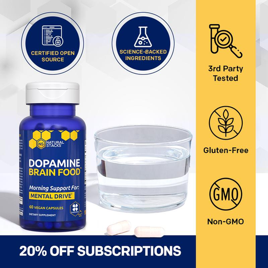 Kiro Dopamine bottle with water and capsules, science backed and non GMO