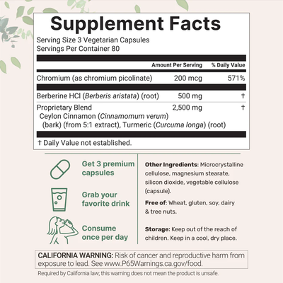Kiro Berberine supplement facts panel